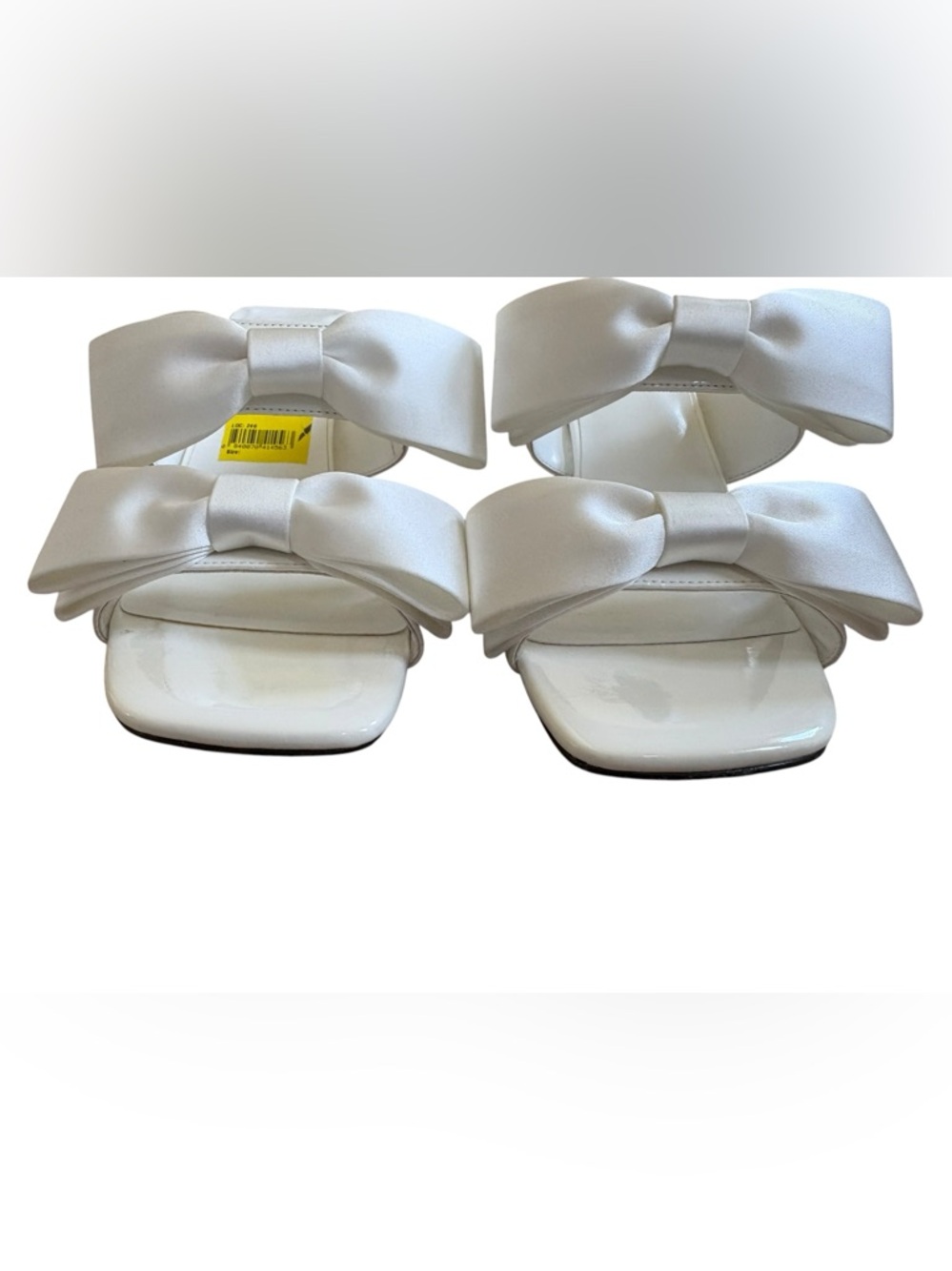 Satin Bow Mule Heels in White - Elegant Women's Slide - Picture 7 of 8